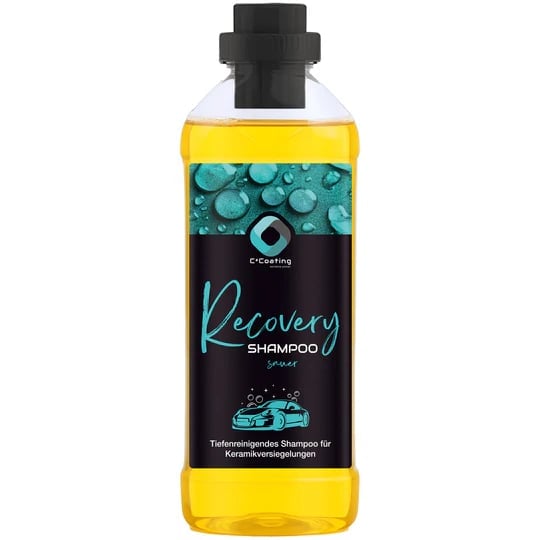 Yellow Recovery Shampoo bottle with black cap and teal label